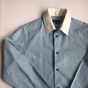APC Chambray button down shirt White collar Sz XS